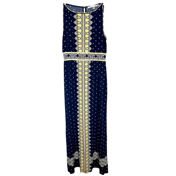Nordstrom Max Studio M Tribal Stretch Maxi Dress Sleeveless Sundress Blue Yellow - Picture 1 of 7
